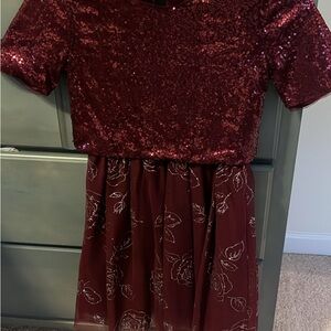 Burgundy Sequin and Floral Dress